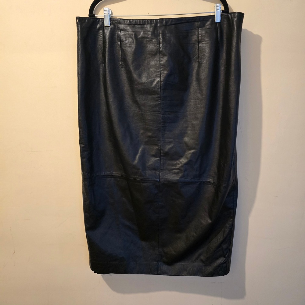 Vintage For You from Spiegel Leather Skirt Women 18 Black Midi Pencil Slit